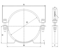 Clamp for Accumulator, 114-124 mm - SERVI ACCUT2W1120-Rev. 3. |Mounting holes 13x9/cc=100 mm - Zinc plated steel.