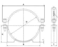 Clamp for Accumulator, 160-170 mm - SERVI ACCUT2W5170 Rev. 2. |Mounting holes 21x15/cc=148 mm - AISI 316/EPDM.