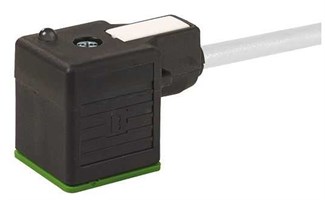MSUD Valveplug Form A 18 mm, 5 mtr PUR/PUR 3 x 0,75 gray, 24 V AC/DC with LED and suppression.